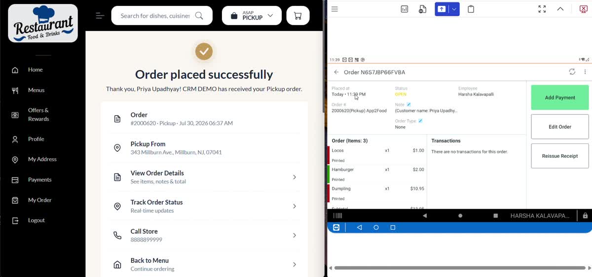 An online order arriving in the POS with every item printed